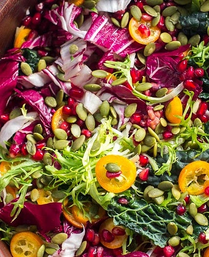 Low FODMAP Greens with Kumquats & Pomegranate