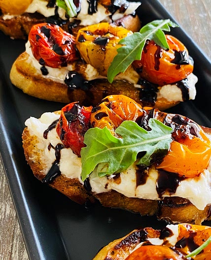 Balsamic Tomato Burrata Crostini