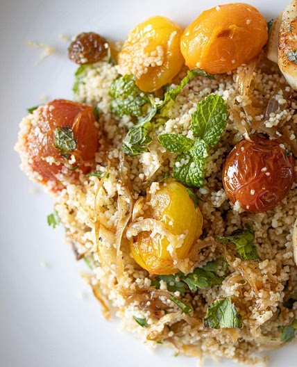 Couscous, Herbs, Tomatoes Salad with Scallops