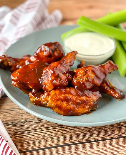 Air Fryer Buffalo BBQ Chicken Wings (From Frozen)