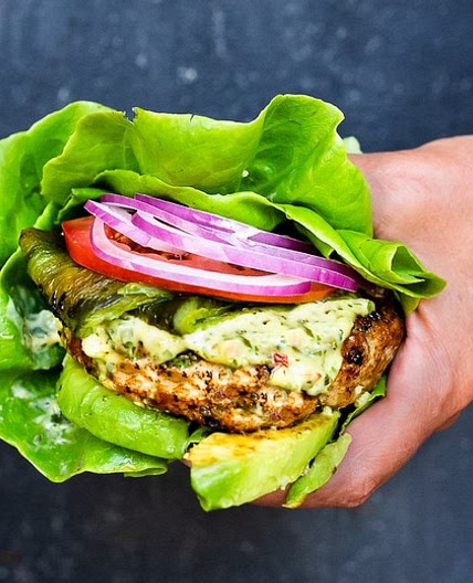 Turkey Burger with Poblano and Chimichurri Mayo