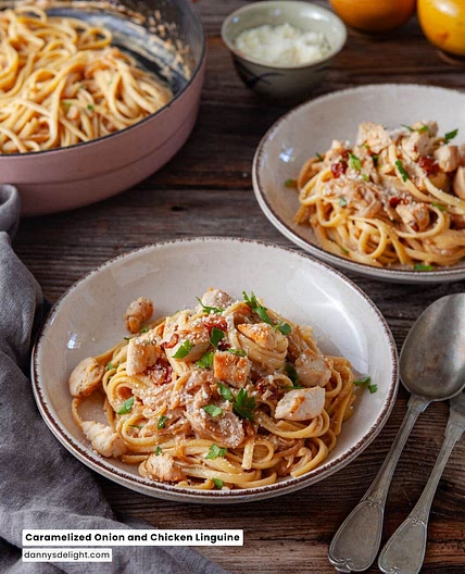 Caramelized Onion and Chicken Linguine