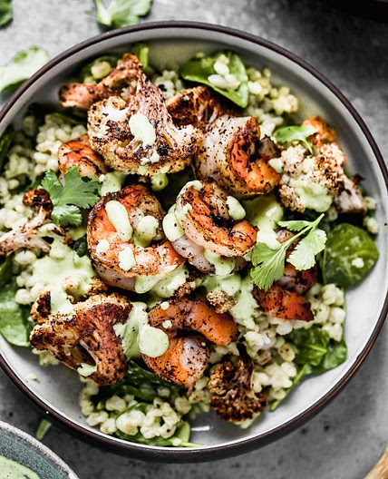 Green Tahini Shrimp Bowls