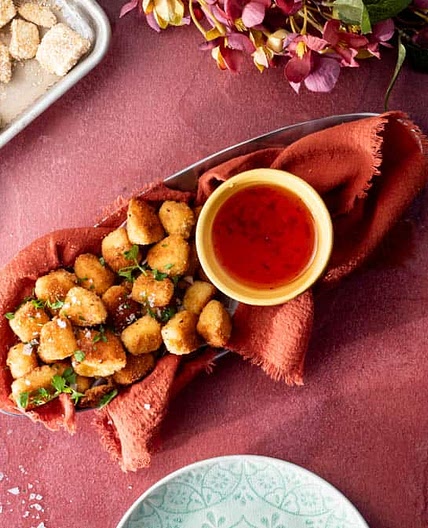 Fried Halloumi Nuggets with Jalapeno Dipping Sauce