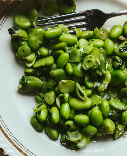 Sautéed frozen edamame and broad (fava) beans