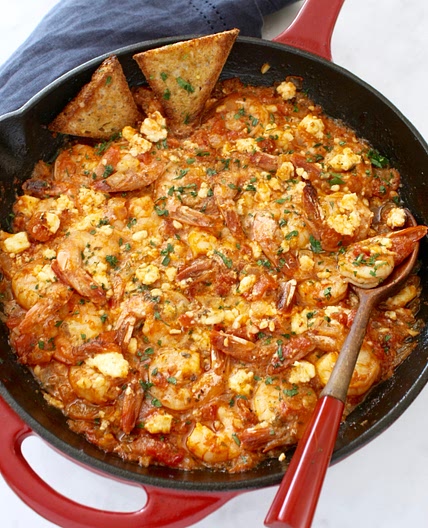 Easy Greek Shrimp Saganaki with Feta Cheese