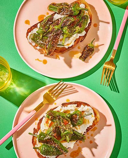 Padron peppers on ricotta toast
