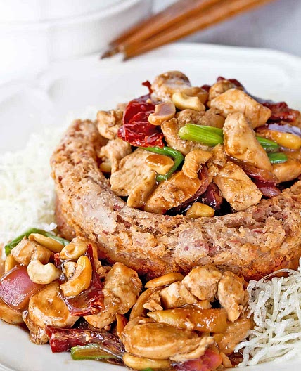 Yam Ring with Kung Pao Chicken