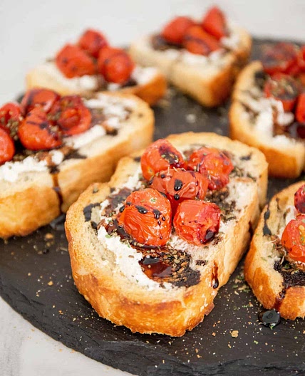 Roasted Tomato Bruschetta with Goat Cheese
