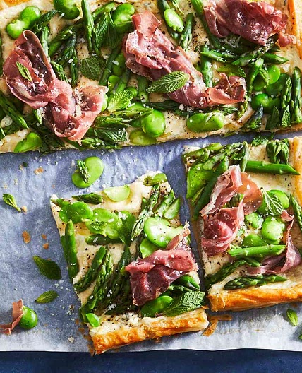 Asparagus and Fava Bean Tart with Herbed Ricotta