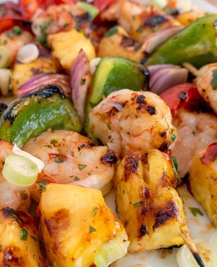 Sweet Chili Shrimp and Pineapple Skewers: