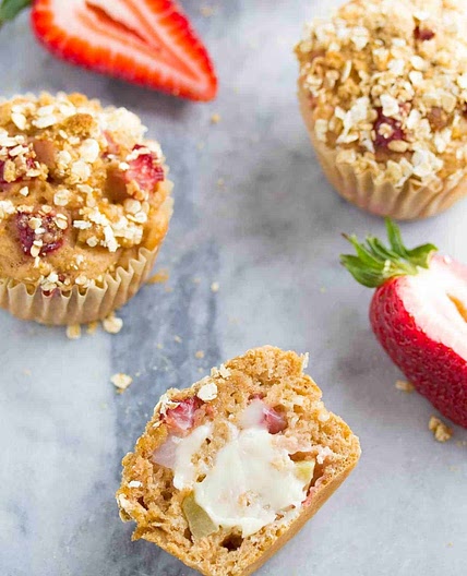 Healthy Strawberry Apple Crumble Muffins