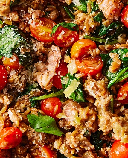 One-Pot Farro With Chicken Sausage & Tomatoes