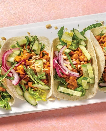 Creamy Indian Chickpea Tacos with Pickled Onion & Roasted Cashews