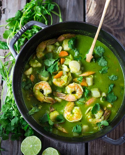 Peruvian Seafood Stew with Cilantro Broth