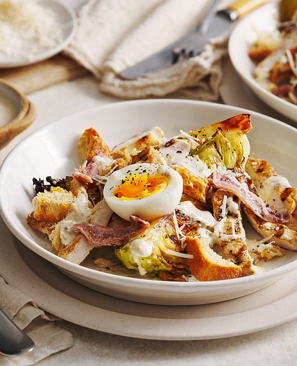 Charred cabbage chicken Caesar salad