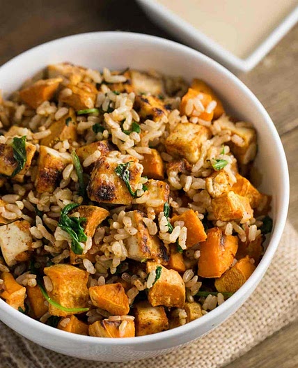 Tofu Sweet Potato Bowl with Tahini Sauce