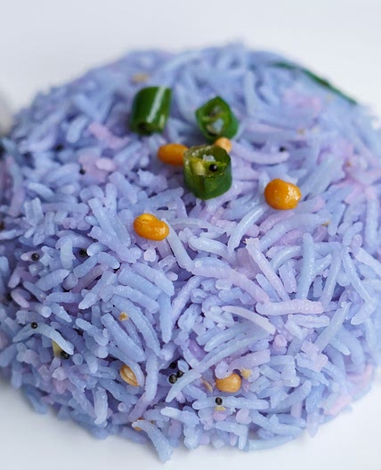 South Indian style Blue rice, Butterfly pea flower rice