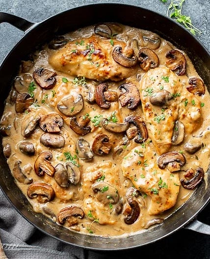 Skillet Chicken and Mushroom Wine Sauce