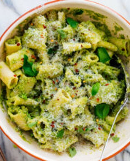 Broccoli Pesto Pasta with Green Olives
