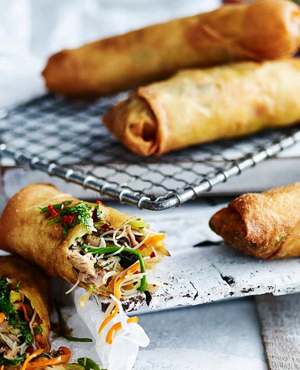 Pork and noodle spring rolls