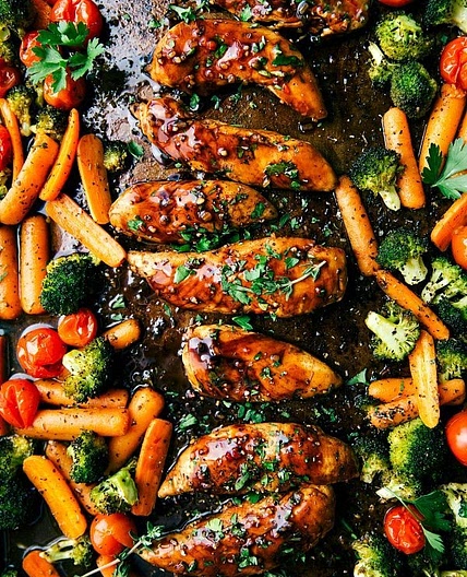 ONE PAN Balsamic Chicken and Veggies