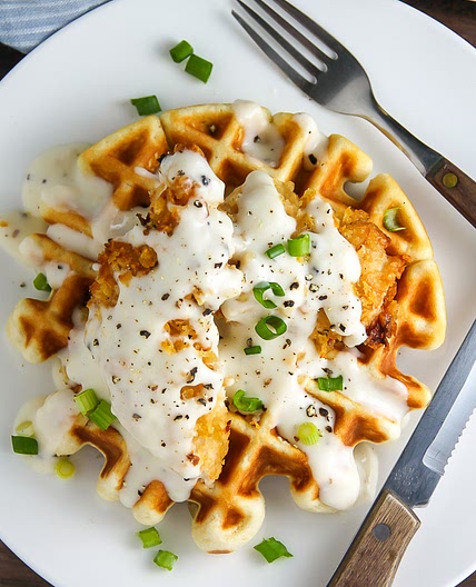 Oven-Fried Chicken with Waffles and White Gravy