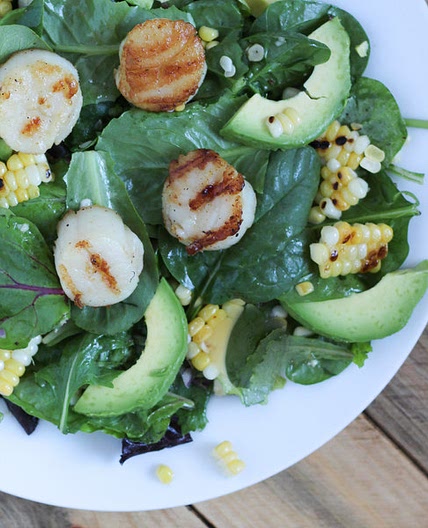 Grilled Scallops with Corn, Lime and Avocado Salad