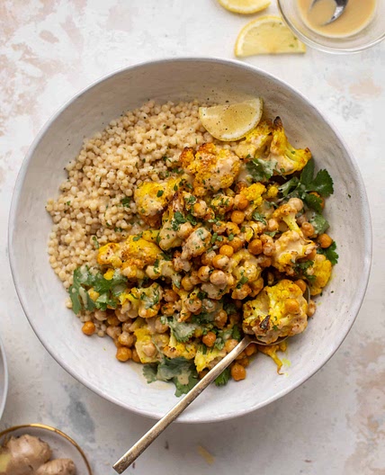 Golden Ginger Cauliflower Chickpea Bowls