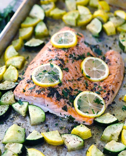 Garlic Butter Sheet Pan Salmon and Veggies