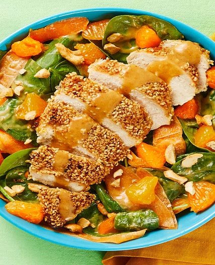 Sesame-Crusted Chicken Salad with Mandarin Orange & a Peanut Dressing