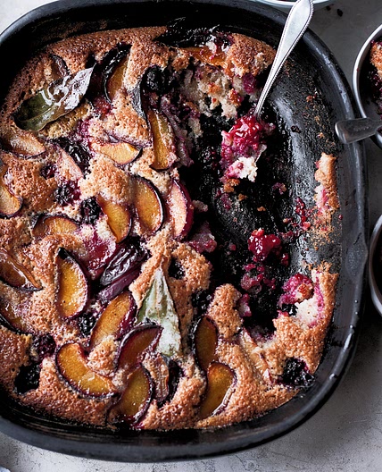 Plum, blackberry and bay friand bake