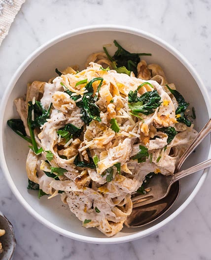 Pasta with Lemon Walnut Alfredo Sauce