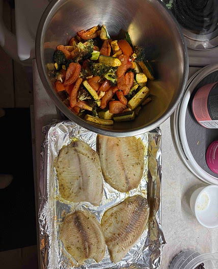 Low-Carb Sheet Pan Fish with Feta–Olive Dressing