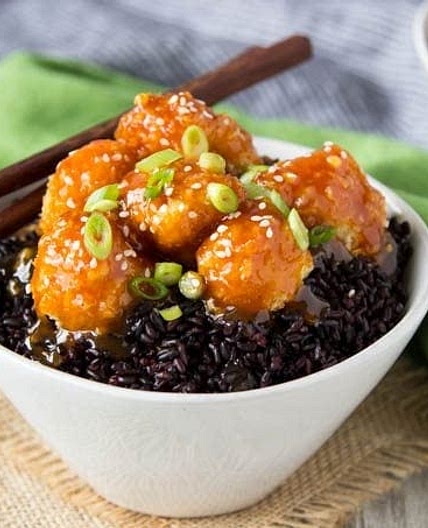 Baked Orange Cauliflower + Forbidden Rice