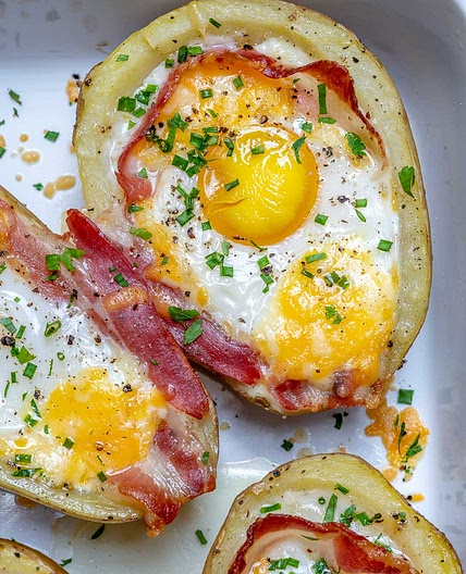 Double Baked Bacon + Egg Potatoes