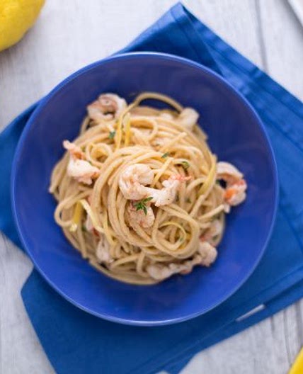 Spaghetto rigato al limone e gamberi