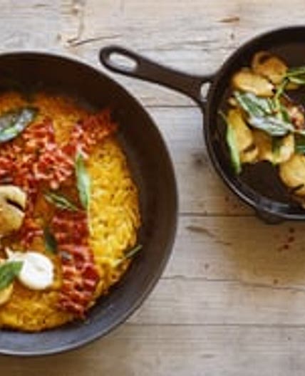 Rösti fixfertig mit Speck und Salbeipilzen