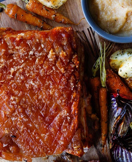 Roast Pork Belly with Caramelised Apple Sauce