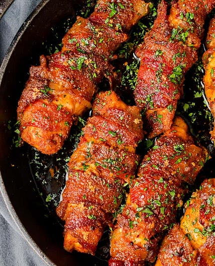 Keto Bacon Wrapped Chicken with Brown Sugar