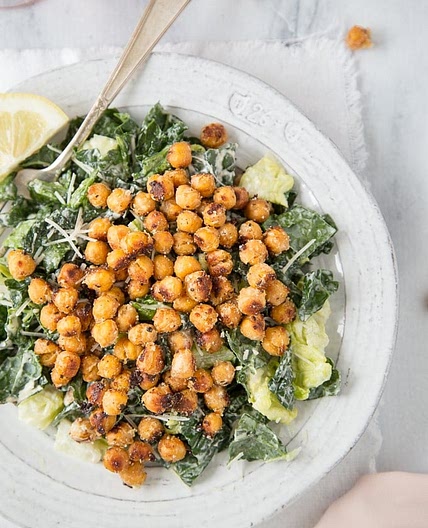 Kale Caesar Salad {with Parmesan Roasted Chickpeas}