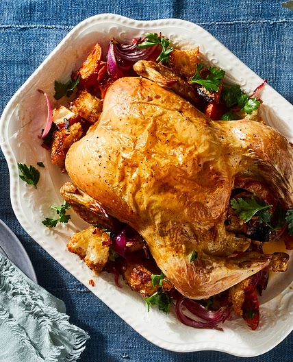 Engagement Roast Chicken With Carrot Panzanella