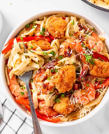 Shrimp and Chicken Carbonara Recipe