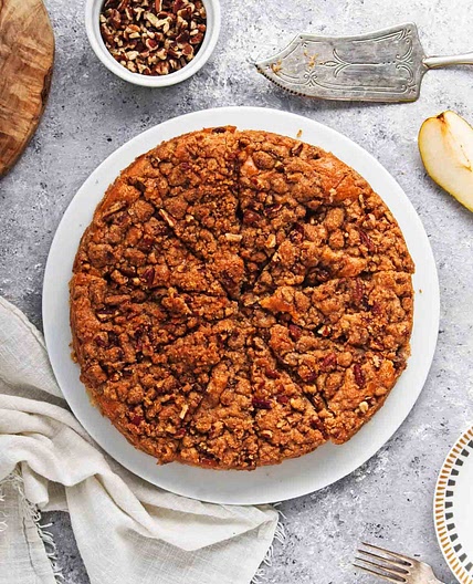 Vegan Pear Coffee Cake with Streusel Topping