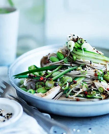 Chicken with chilled noodles, cucumber and Sichuan-vinegar dressing