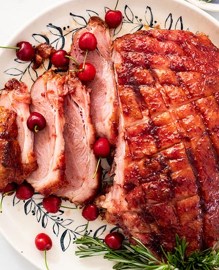 Sticky cherry glazed ham