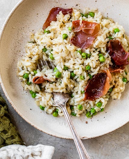 Instant Pot Risotto with Prosciutto, Peas, and Herbs
