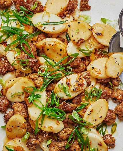 Salt-and-Pepper Pork With Crispy Rice Cakes