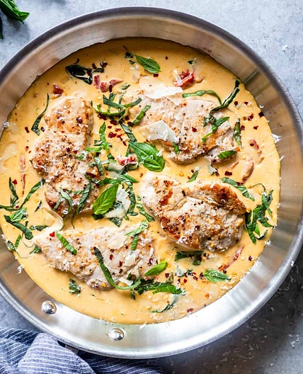 Creamy Basil Skillet Pork Chops