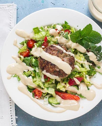 Low FODMAP Lamb Burgers with Tahini Sauce